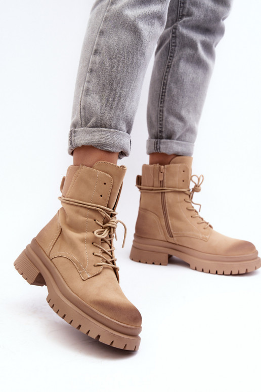 Botas femininas com sola maciça bege Narelona