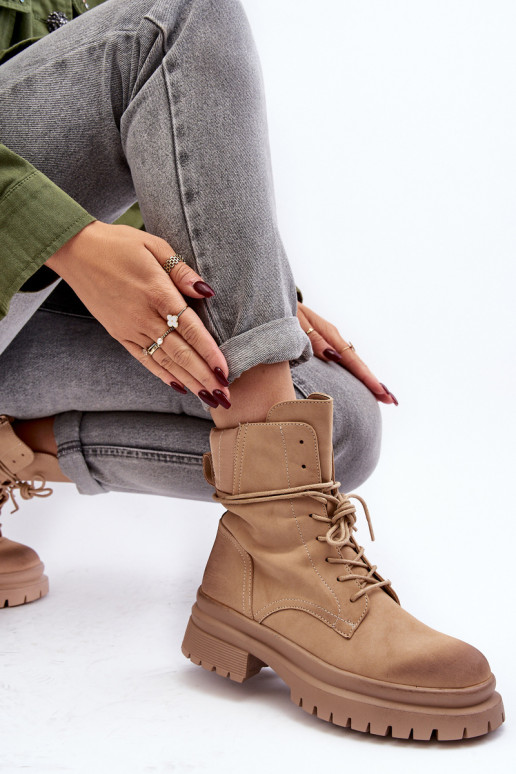 Botas femininas com sola maciça bege Narelona
