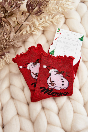 Meias de Natal brilhantes com bonecos de neve vermelhos 2