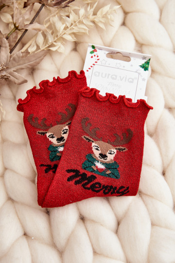 Meias de Natal brilhantes com veados na cor vermelha 2