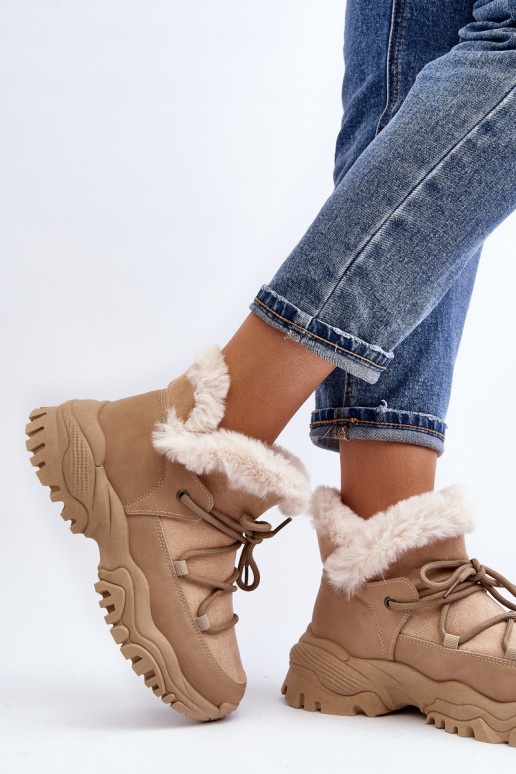 Botas femininas com pelo bege Cresandi