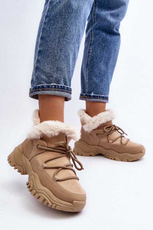 Botas femininas com pelo bege Cresandi
