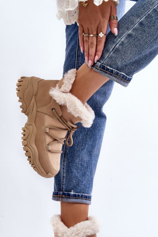 Botas femininas com pelo bege Cresandi