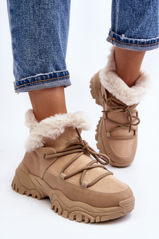 Botas femininas com pelo bege Cresandi
