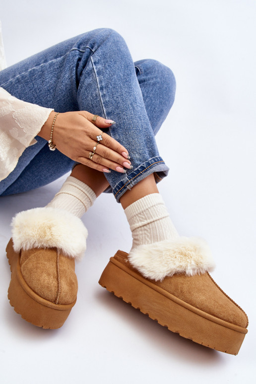 Chinelos botas de neve com sola maciça marrom Starlyn