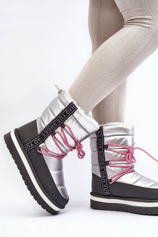 botas de neve com detalhes elegantes em prata Lilara botas de neve com detalhes elegantes em prata Lilara