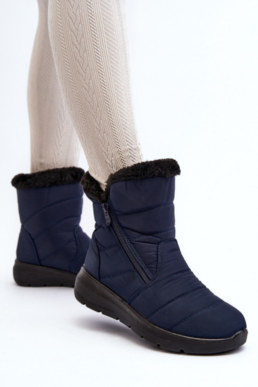 botas de neve com zíper e pele em azul escuro Zeuna botas de neve com zíper e pele em azul escuro Zeuna