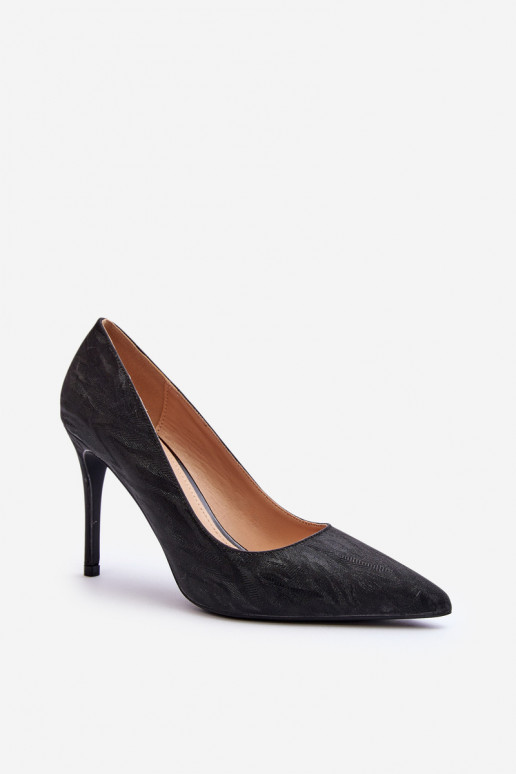 sapatos de salto alto decorados com cor preta brilhante Klonisa