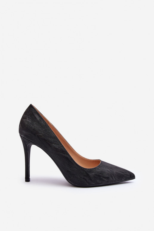 sapatos de salto alto decorados com cor preta brilhante Klonisa