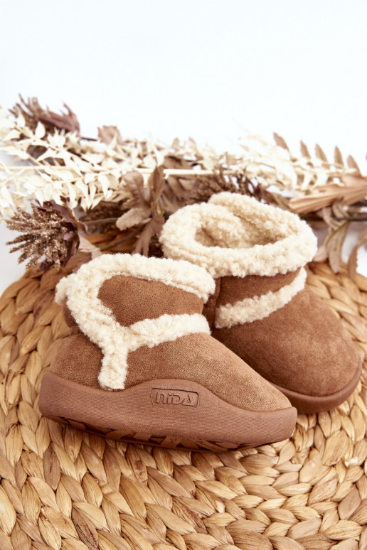 Botas de neve infantis com fechos adesivos na cor marrom Unitia