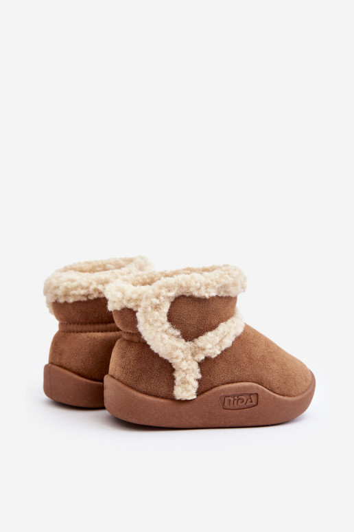 Botas de neve infantis com fechos adesivos na cor marrom Unitia