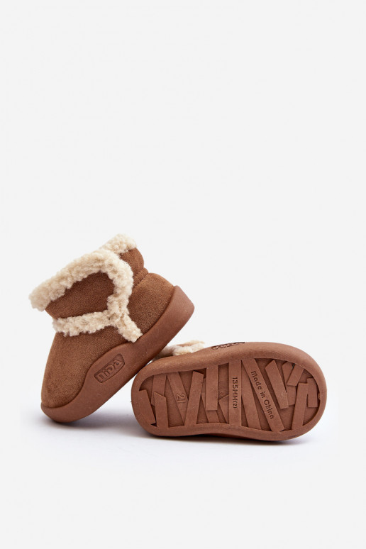 Botas de neve infantis com fechos adesivos na cor marrom Unitia