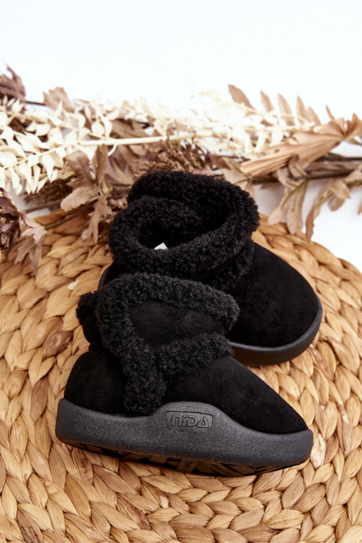 Botas de neve infantis com fechos adesivos na cor preta Unitia
