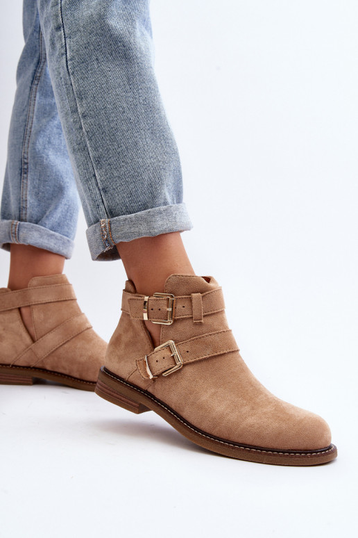 Botas de salto largo com riscas em bege Melviana