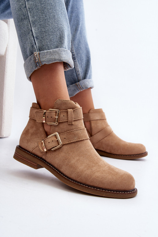 Botas de salto largo com riscas em bege Melviana