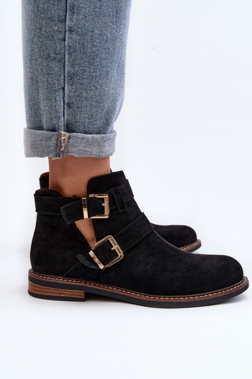 Botas de salto largo com listras em Melviana preta