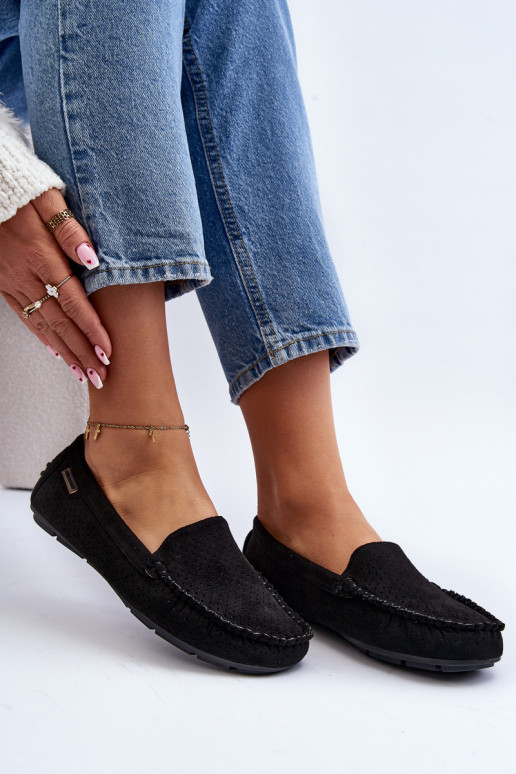 com elementos perfurados Mocassins cor preta Rasirna com elementos perfurados Mocassins cor preta Rasirna