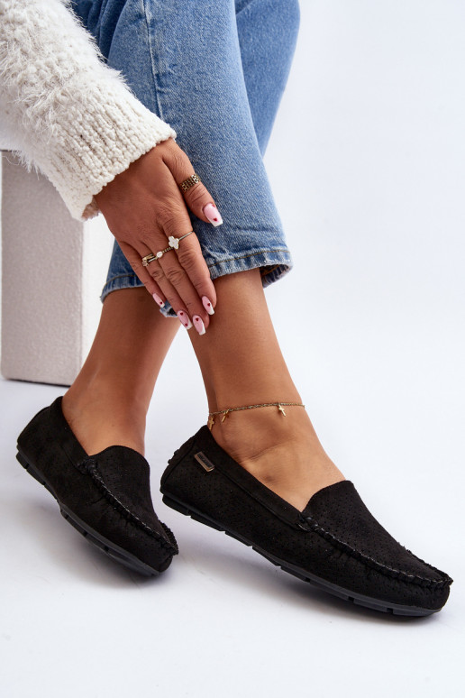 com elementos perfurados Mocassins cor preta Rasirna com elementos perfurados Mocassins cor preta Rasirna