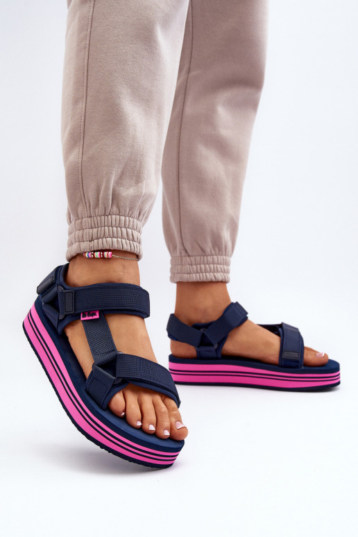Sandálias plataforma feminina Lee Cooper LCW-24-05-2754L azul escuro