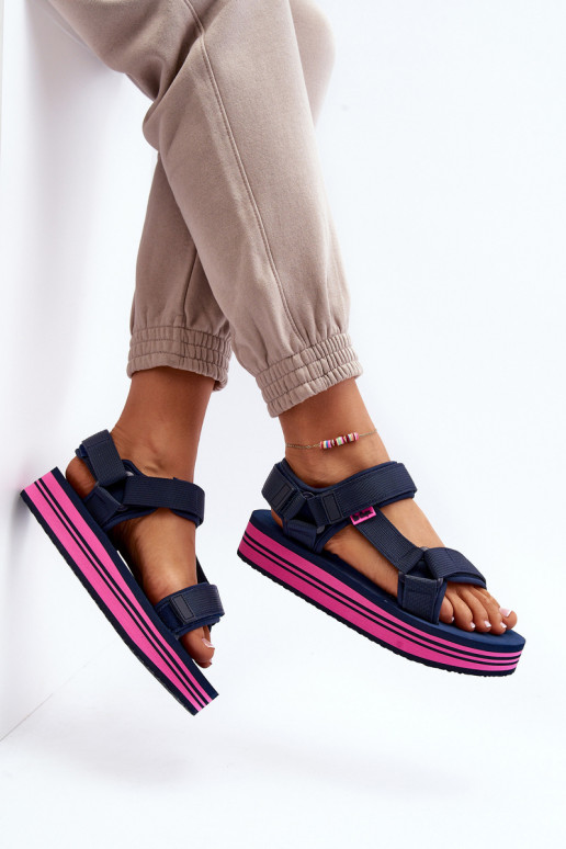 Sandálias plataforma feminina Lee Cooper LCW-24-05-2754L azul escuro