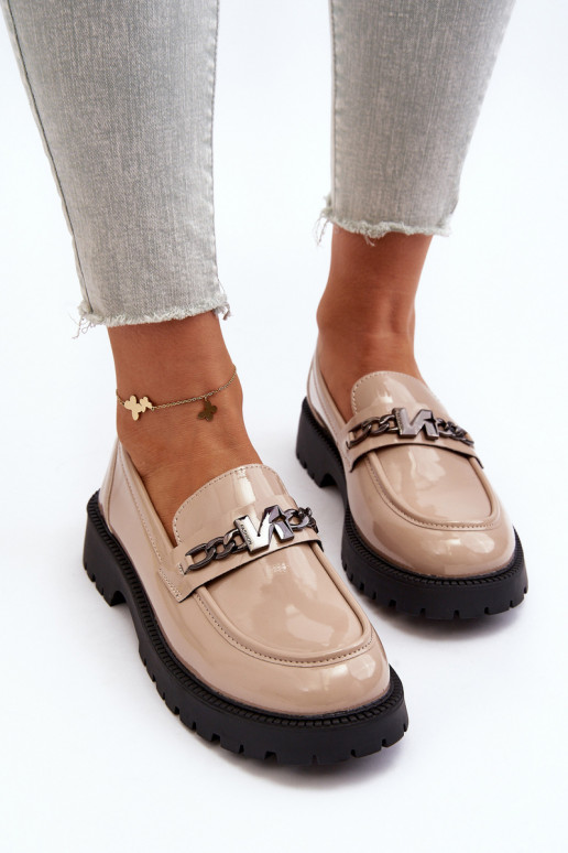 Mocassins com efeito laca com salto largo bege Ezoma Mocassins com efeito laca com salto largo bege Ezoma