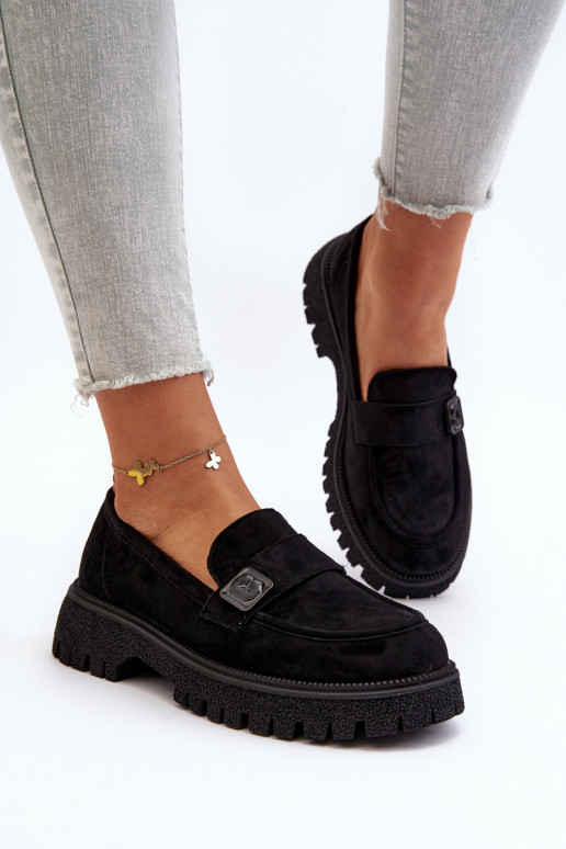 mocassins femininos com alças na cor preta Flanila