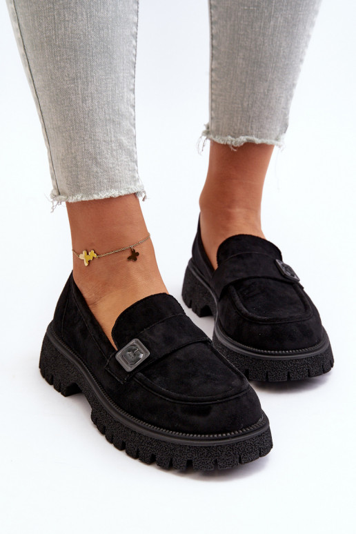 mocassins femininos com alças na cor preta Flanila