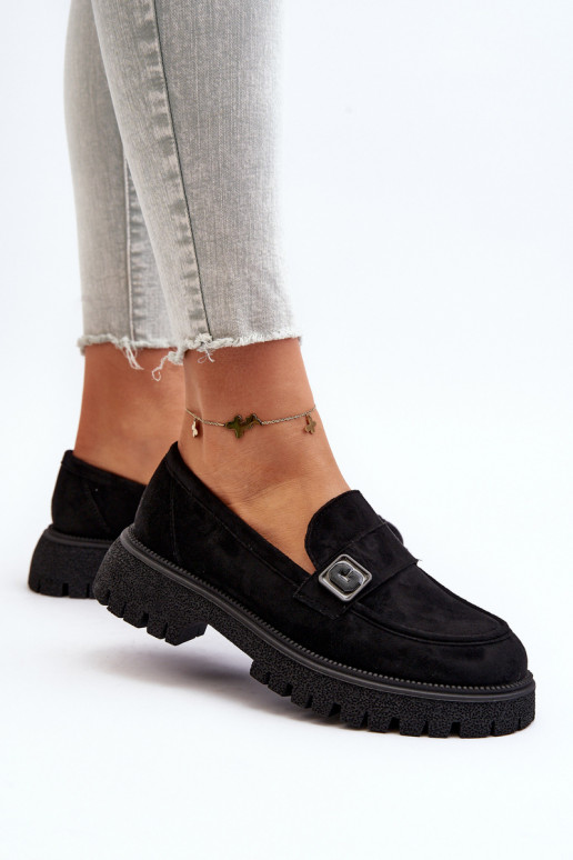 mocassins femininos com alças na cor preta Flanila