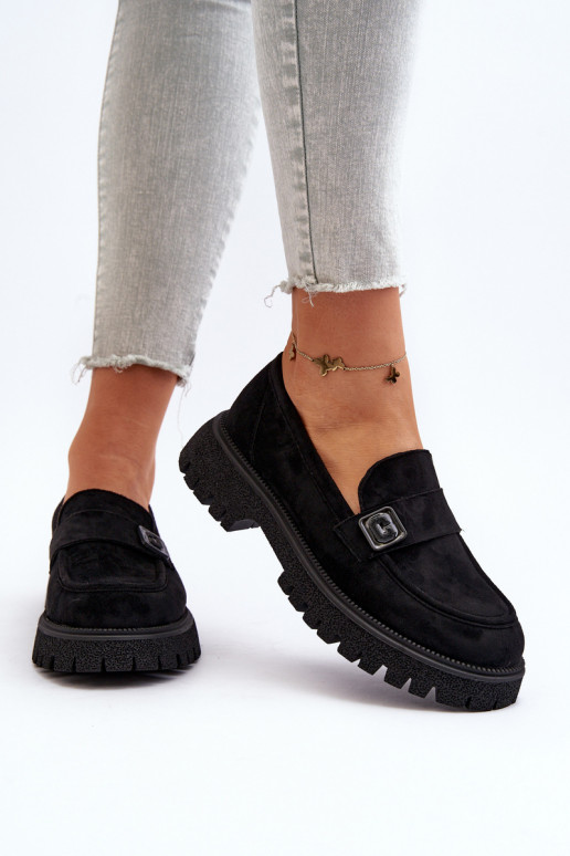 mocassins femininos com alças na cor preta Flanila