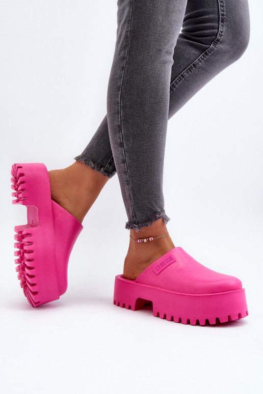 Chinelos femininos com sola maciça da moda Big Star NN274019 cor rosa