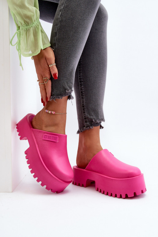 Chinelos femininos com sola maciça da moda Big Star NN274019 cor rosa