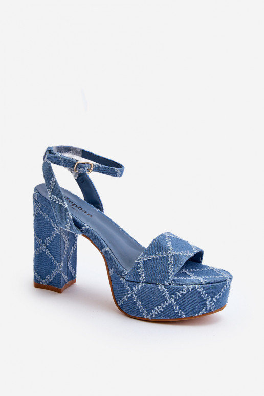 Sandálias jeans com salto na cor azul Acrana
