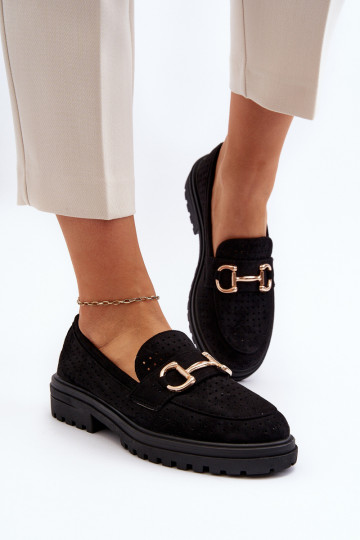 mocassins femininos vazados com enfeites em Talesse preto