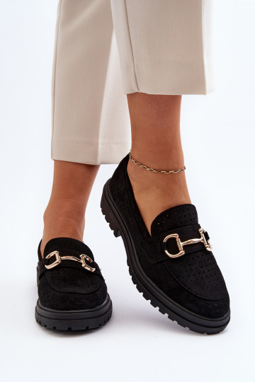 mocassins femininos vazados com enfeites em Talesse preto 2