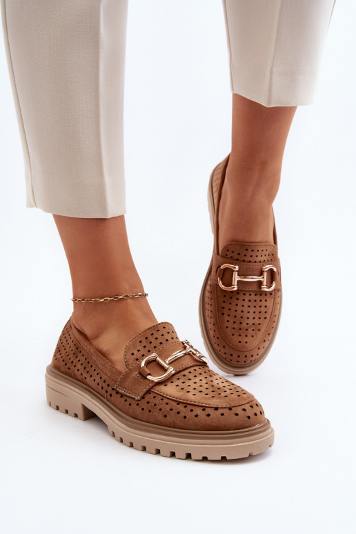 Mocassins femininos vazados com enfeites em Talesse marrom Mocassins femininos vazados com enfeites em Talesse marrom