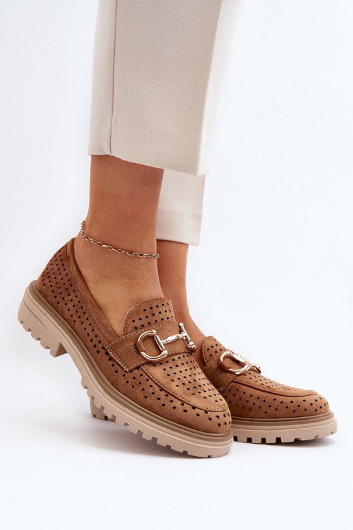 Mocassins femininos vazados com enfeites em Talesse marrom Mocassins femininos vazados com enfeites em Talesse marrom