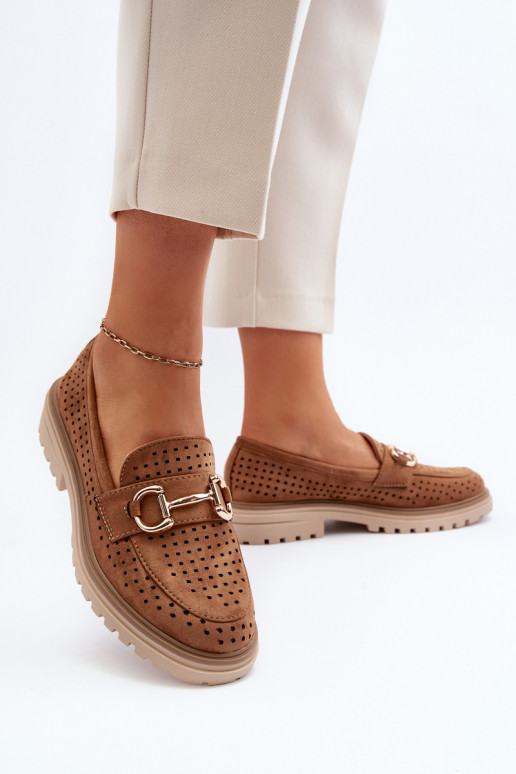 Mocassins femininos vazados com enfeites em Talesse marrom Mocassins femininos vazados com enfeites em Talesse marrom