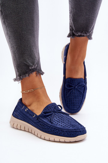 Mocassins femininos com fitas em Navy Reece