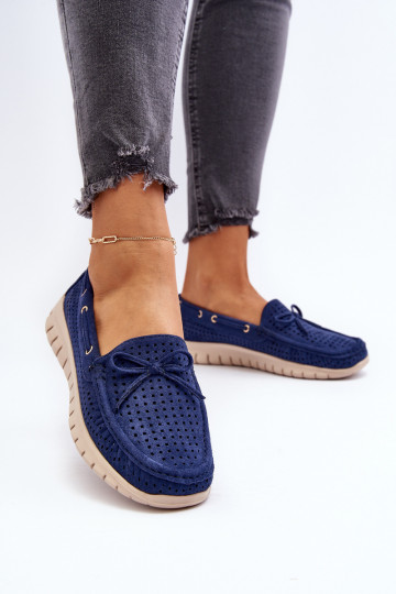 Mocassins femininos com fitas em Navy Reece 2