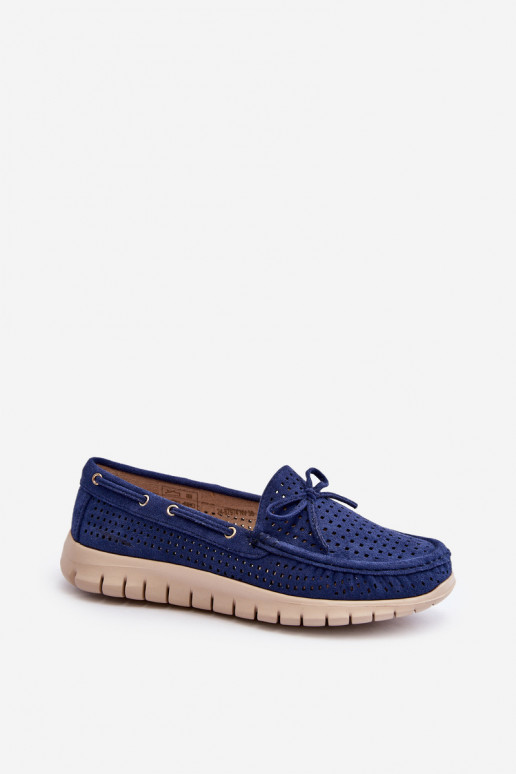 Mocassins femininos com fitas em Navy Reece