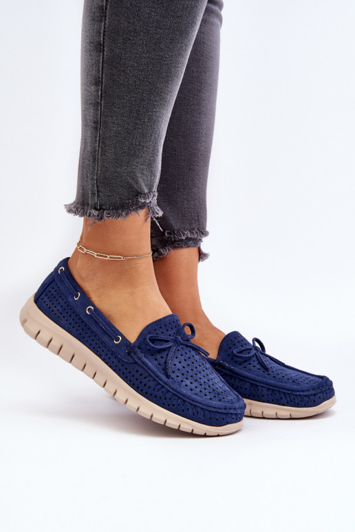 Mocassins femininos com fitas em Navy Reece