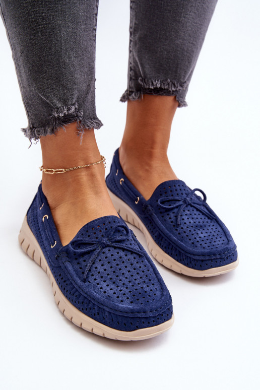 Mocassins femininos com fitas em Navy Reece