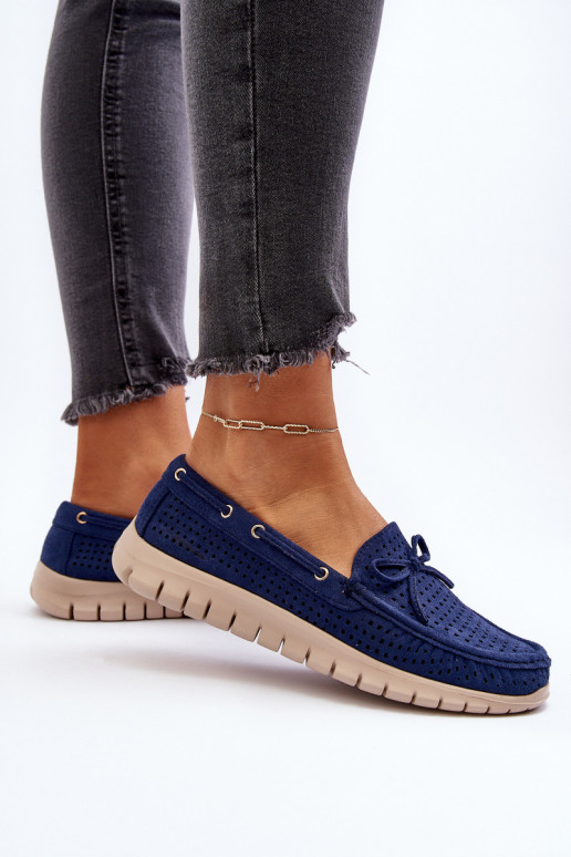Mocassins femininos com fitas em Navy Reece