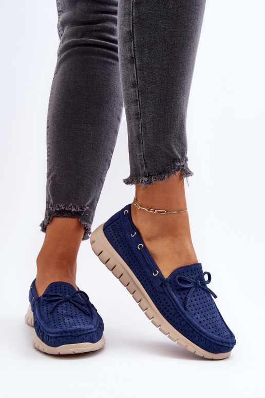 Mocassins femininos com fitas em Navy Reece