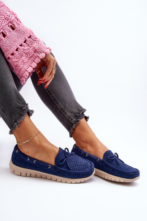 Mocassins femininos com fitas em Navy Reece