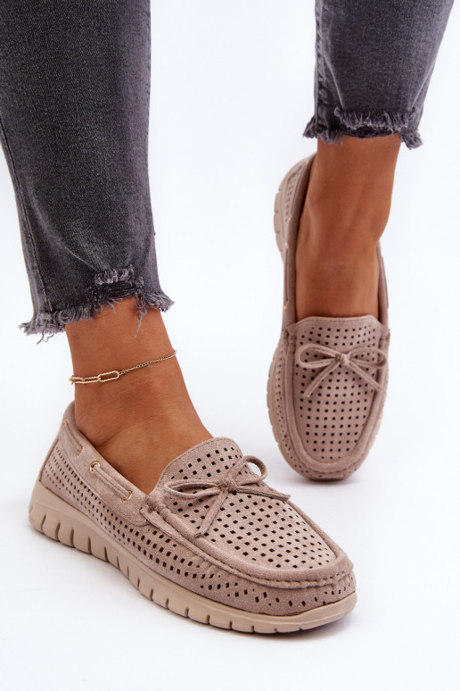 Mocassins femininos com fitas em bege Reece