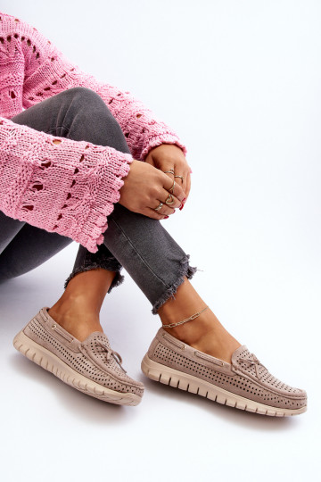 Mocassins femininos com fitas em bege Reece 2