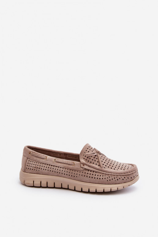 Mocassins femininos com fitas em bege Reece