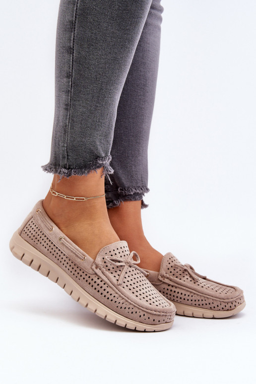 Mocassins femininos com fitas em bege Reece