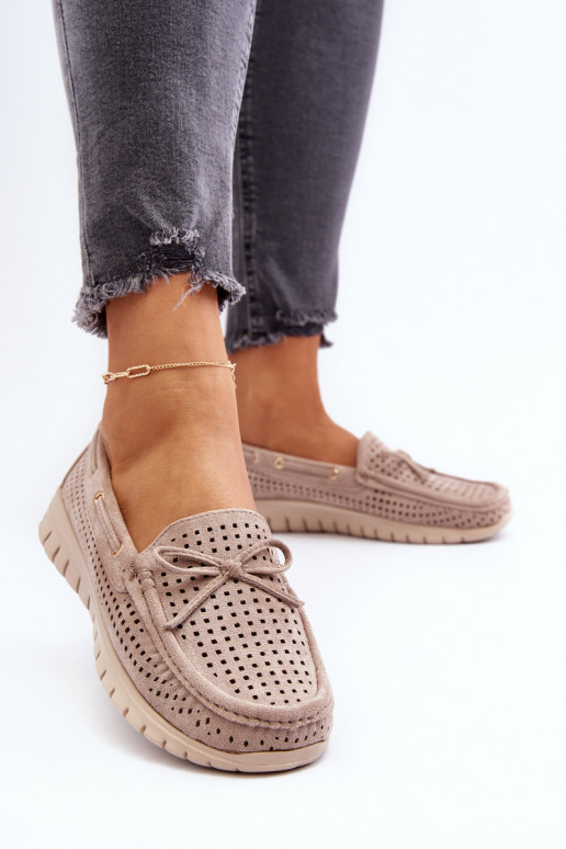 Mocassins femininos com fitas em bege Reece